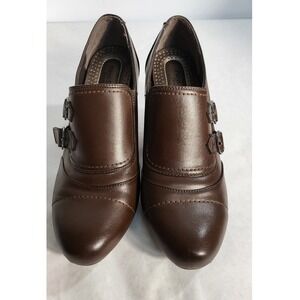 Pierre Dumas Brown Heeled Booties Buckle Accent Comfort Shoes